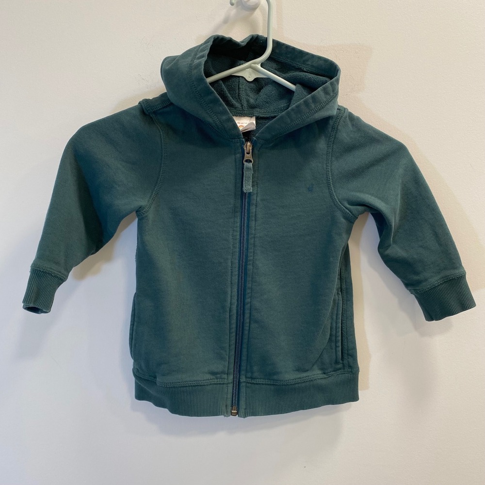 Hanna Andersson Zip Hoodie Kids 3T Teal Bear Ears Gorpcore 100% Organic Cotton